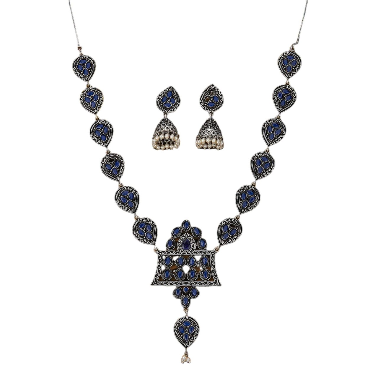 Indian Oxidized Jewelry Boho Tribal Jewelry Indian Long Necklace Bohemian Jewelry Afghani Tribal Tassel Long Ghungroo Necklace Earrings Set Choker Necklace Fashion Jewelry